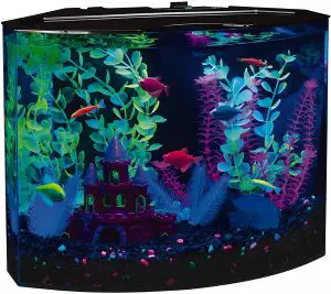 bow front aquarium sizes glofish kit fish tank LED filtration 3 gallon